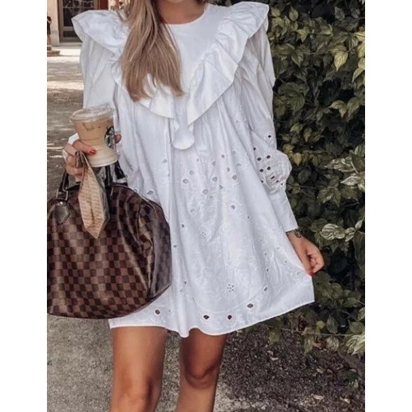 Zara Ruffled Openwork Embroidery Dress - Picture 4 of 11